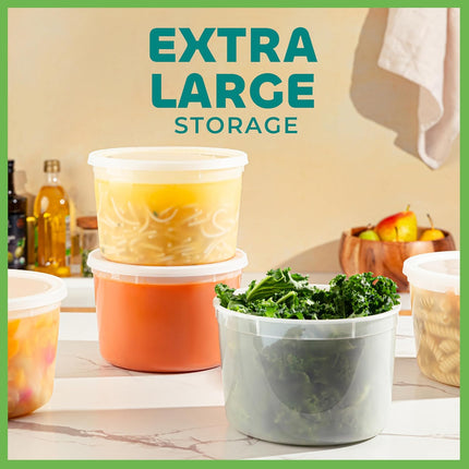 64 oz Food Storage Containers with Lids Pack of 6, Half Gallon Round Plastic Deli Container with Leak-Proof Lid, BPA-Free, Freezer, Dishwasher & Microwave Safe.