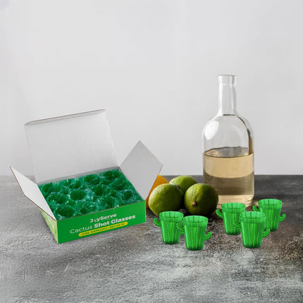 Cactus Plastic Shot Glasses - (Pack of 12) 2-Oz Shot Glasses Funny Cute Novelty Set for Bachelorette, Western, Cinco de Mayo, Tequila, Fiesta Themed Party Supplies, BPA-Free, Dishwasher-Safe, Green.