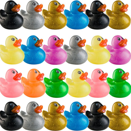 Glitter Rubber Ducks in Bulk - (Pack of 50) Assorted 2-inch Mini Duck Toys for Baby Shower Rubber Duckies, Bath Toy, Birthday Party Favors and Decoration.