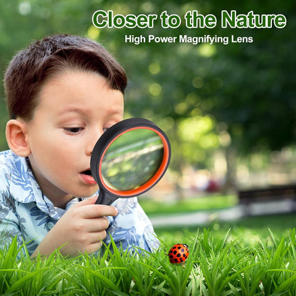 2PCS Upgrade 10X Magnifying Glass, Large Handheld Magnifier Magnafying. Glasses for Kids/Seniors Reading, 3 Inch Shatterproof Lupa Magnify Glass Lens, Soft Non-Slip Rubber Handle - for Observation.