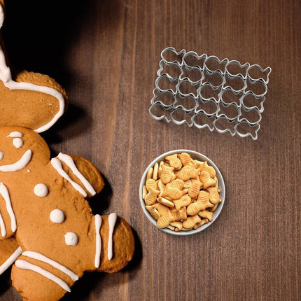 Gold Fish Cracker Cutter - 25 Cavity Fish Shaped Cookie Cutter - Stainless Steel - Silver - 1 Piece.
