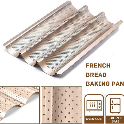 Baguette Pan, French Bread Baking Pan Perforated 3 Loaves Long Italian Bread Pan Mold Nonstick Baguettes Bakery Tray with Proofing Cloth,15"x11".
