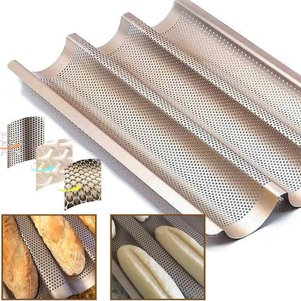 Baguette Pan, French Bread Baking Pan Perforated 3 Loaves Long Italian Bread Pan Mold Nonstick Baguettes Bakery Tray with Proofing Cloth,15"x11".
