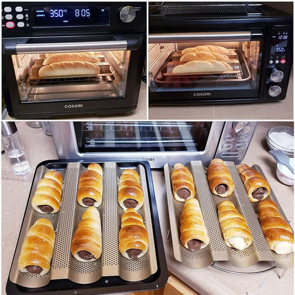 Baguette Pan, French Bread Baking Pan Perforated 3 Loaves Long Italian Bread Pan Mold Nonstick Baguettes Bakery Tray with Proofing Cloth,15"x11".
