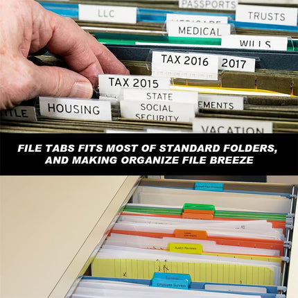 File Folder Tabs Hanging File Folder Labels 60 Sets Plastic File Tabs with Inserts for Hanging Files.