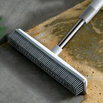 Pet Hair Removal Broom Long Handle Adjustable Carpet Rake Cat Dog Hair Remover Rubber Broom with Built in Squeegee Lint Remover Brush for Carpets Couch Rugs Mats Stairs (53inch).