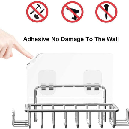 Soap Dish Soap Holder with 4 Hooks for Shower, Bathroom Rust Proof 304 Stainless Steel Soap and Sponge Saver, Adhesive No Drilling.
