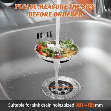 2 Packs Kitchen Sink Strainer Drain Stopper, 3.15 Inch/8cm 304 Stainless Steel Sink Plug with Anti-Clogging Basket.