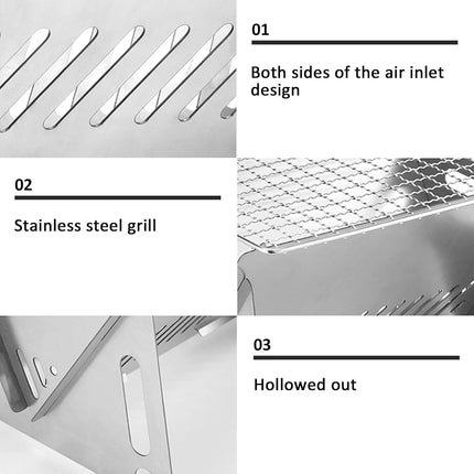Portable Folding Camping Grill, Portable Fire Pit for Camping, Outdoor Campfire Grill Cooking for Picnics Fire Pit, Stainless Steel Assemblable Removable Stove with Grill Mesh.
