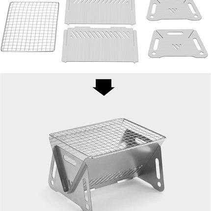 Portable Folding Camping Grill, Portable Fire Pit for Camping, Outdoor Campfire Grill Cooking for Picnics Fire Pit, Stainless Steel Assemblable Removable Stove with Grill Mesh.
