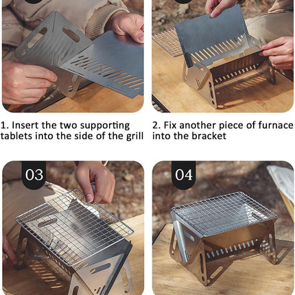 Portable Folding Camping Grill, Portable Fire Pit for Camping, Outdoor Campfire Grill Cooking for Picnics Fire Pit, Stainless Steel Assemblable Removable Stove with Grill Mesh.