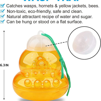 2 Pack Wasp Trap Hornets, Yellow Jackets Wasp Repellent, Hornet Trap, Bee Traps Wasps, Wasp Traps for Outdoors, Effective and Reusable, Safe and Natural, No Bottom Seam.