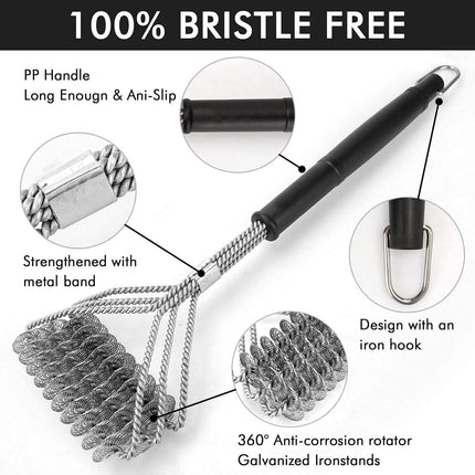 2 Pack BBQ Grill Brush, 18 inch BBQ Accessories, BBQ Cleaning Brush Safe Bristle Free BBQ Brush,100% Rust-Proof Stainless Steel- BBQ Grill Cleaner for Gas, Charcoal, Smoker, Porcelain, Infrared Grill.
