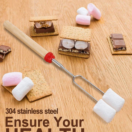Marshmallow Roasting Sticks, 10 Pack Roasting Sticks with Wooden Handle 32 Inch Extendable BBQ Forks Telescoping Sticks Telescopic Stainless Steel Skewers for Grilling,Campfire.