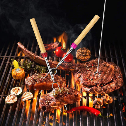 Marshmallow Roasting Sticks, 10 Pack Roasting Sticks with Wooden Handle 32 Inch Extendable BBQ Forks Telescoping Sticks Telescopic Stainless Steel Skewers for Grilling,Campfire.
