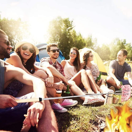 Marshmallow Roasting Sticks, 10 Pack Roasting Sticks with Wooden Handle 32 Inch Extendable BBQ Forks Telescoping Sticks Telescopic Stainless Steel Skewers for Grilling,Campfire.