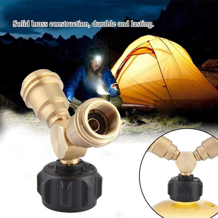 Propane Splitter, Propane Y Splitter Tee Solid Brass with 1-Male QCC and 2-Female QCC for BBQ Grill,Camping Stoves, Gas Burners, Heater, Fire Pit.