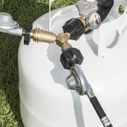 Propane Splitter, Propane Y Splitter Tee Solid Brass with 1-Male QCC and 2-Female QCC for BBQ Grill,Camping Stoves, Gas Burners, Heater, Fire Pit.