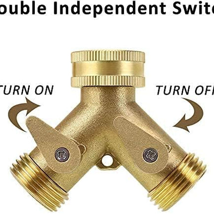 2 Way Heavy Duty Brass Garden Hose Connector Tap Splitter for Lawn and Garden - Outlet Splitter, Hose Splitter, Hose Spigot Adapter with 2 Valves, Plus 4 Extra Rubber Washers.