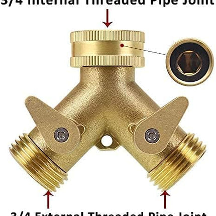 2 Way Heavy Duty Brass Garden Hose Connector Tap Splitter for Lawn and Garden - Outlet Splitter, Hose Splitter, Hose Spigot Adapter with 2 Valves, Plus 4 Extra Rubber Washers.