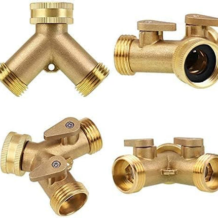 2 Way Heavy Duty Brass Garden Hose Connector Tap Splitter for Lawn and Garden - Outlet Splitter, Hose Splitter, Hose Spigot Adapter with 2 Valves, Plus 4 Extra Rubber Washers.