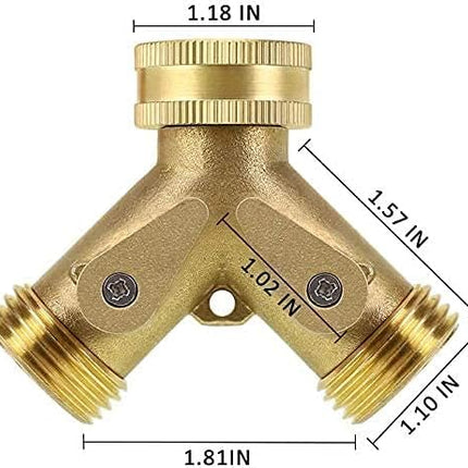 2 Way Heavy Duty Brass Garden Hose Connector Tap Splitter for Lawn and Garden - Outlet Splitter, Hose Splitter, Hose Spigot Adapter with 2 Valves, Plus 4 Extra Rubber Washers.