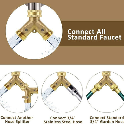 2 Way Heavy Duty Brass Garden Hose Connector Tap Splitter for Lawn and Garden - Outlet Splitter, Hose Splitter, Hose Spigot Adapter with 2 Valves, Plus 4 Extra Rubber Washers.
