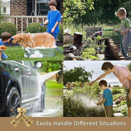 2 Way Heavy Duty Brass Garden Hose Connector Tap Splitter for Lawn and Garden - Outlet Splitter, Hose Splitter, Hose Spigot Adapter with 2 Valves, Plus 4 Extra Rubber Washers.