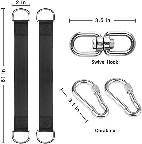 Tree Swing Straps Hanging Kit Holds 2200 lbs, 5FT Swing Straps 2 Pack Tree Protector Mats with 2 Safety Heavy Duty Carabiner & 1 Stainless Steel Swivel, Carry Bag Included, Perfect for Hammocks & Most Swing Seats.