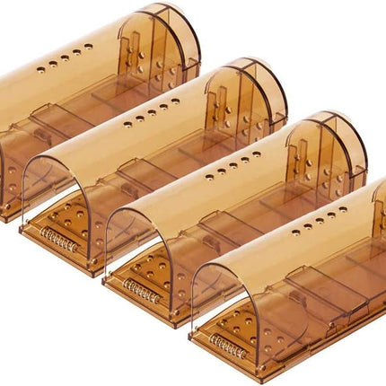 Humane Mouse Trap, Live Mice Trap, Reusable Indoor and Outside Mouse Traps, Kids/Pets Safe, Easy to Set (4, Brown).