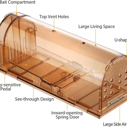 Humane Mouse Trap, Live Mice Trap, Reusable Indoor and Outside Mouse Traps, Kids/Pets Safe, Easy to Set (4, Brown).
