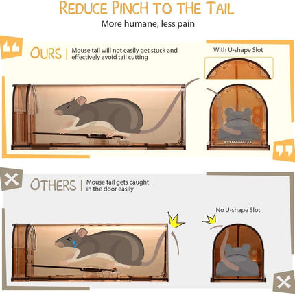 Humane Mouse Trap, Live Mice Trap, Reusable Indoor and Outside Mouse Traps, Kids/Pets Safe, Easy to Set (4, Brown).