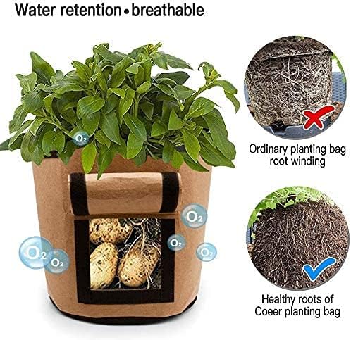 3 Pack 10 Gallon Grow Bags, Breathable Nonwoven Fabric Pots, Potatoe Grow Bag with Handles,Heavy Duty Thickened Vegetable/Flower/Plant Grow Bags(3 Color).