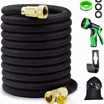Expandable Garden Hose 50ft with 10 Function Spray Nozzle and 3/4 Solid Brass Fittings, No-Kink Flexible Water Hose Triple Latex Core, Extra Strength Fabric for Garden & Outdoor Cleaning.