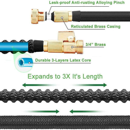 Expandable Garden Hose 50ft with 10 Function Spray Nozzle and 3/4 Solid Brass Fittings, No-Kink Flexible Water Hose Triple Latex Core, Extra Strength Fabric for Garden & Outdoor Cleaning.
