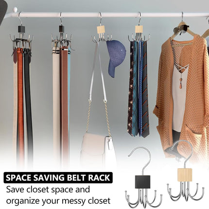 Belt Hanger Tie Rack, 2 Pcs Closet Hanger Organizer 360° Rotatable Metal Belt Holder for Closet Accessories Organizer and Storage.