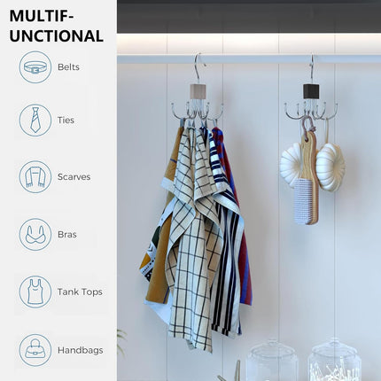 Belt Hanger Tie Rack, 2 Pcs Closet Hanger Organizer 360° Rotatable Metal Belt Holder for Closet Accessories Organizer and Storage.