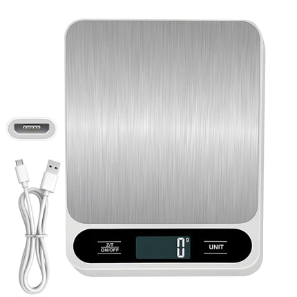 Food Kitchen Scale, 11lb Rechargeable Food Scale Digital Scale Kitchen Weight Grams and Ounces for Cooking Baking Stainless Steel.