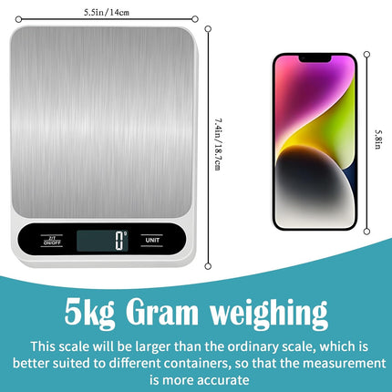 Food Kitchen Scale, 11lb Rechargeable Food Scale Digital Scale Kitchen Weight Grams and Ounces for Cooking Baking Stainless Steel.
