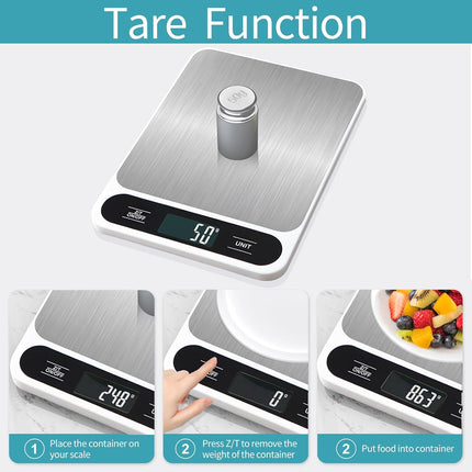 Food Kitchen Scale, 11lb Rechargeable Food Scale Digital Scale Kitchen Weight Grams and Ounces for Cooking Baking Stainless Steel.