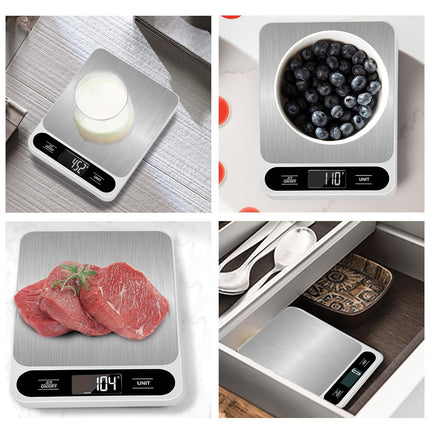 Food Kitchen Scale, 11lb Rechargeable Food Scale Digital Scale Kitchen Weight Grams and Ounces for Cooking Baking Stainless Steel.