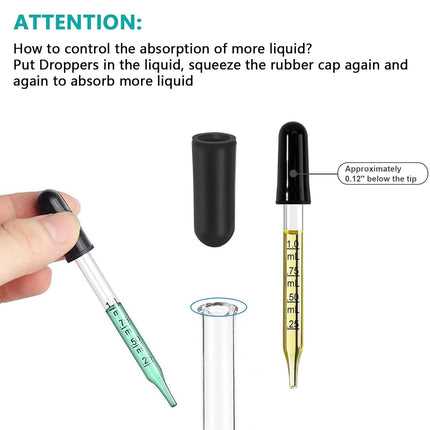 Eye Dropper Glass Pipette 12 Pcs 1ml, Calibrated Capacity Droppers with Measurements 4 Bent, 4 Ball & 4 Straight Tip with 3 Cleaning Brush for Laboratory, Liquid, Essential Oils.