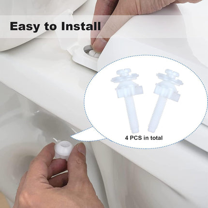 Toilet Seat Hinge Bolt Screw, 4 PCS Universal Plastic Downlock Nuts Toilet Seat Hinge Bolts Replacement Parts for Fixing Top Mount Toilet Seat Hinges.