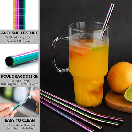 8 Pcs Reusable Metal Straws, Stainless Steel Straws 8.5 Inch Drinking Straw, 4 Straight, 4 Bent Straws with 2 Cleaner Brush.