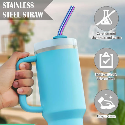 8 Pcs Reusable Metal Straws, Stainless Steel Straws 8.5 Inch Drinking Straw, 4 Straight, 4 Bent Straws with 2 Cleaner Brush.