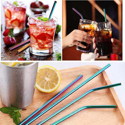 8 Pcs Reusable Metal Straws, Stainless Steel Straws 8.5 Inch Drinking Straw, 4 Straight, 4 Bent Straws with 2 Cleaner Brush.