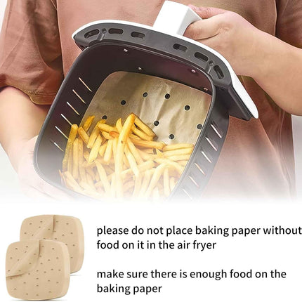 Air Fryer Parchment Paper Liners 8.5 inch, 200Pcs Perforated Air Fryer Liners Non Stick Square Air Fryer Paper for Cake Pan Basket Baking Ovening Steaming.