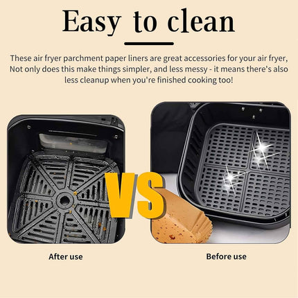 Air Fryer Parchment Paper Liners 8.5 inch, 200Pcs Perforated Air Fryer Liners Non Stick Square Air Fryer Paper for Cake Pan Basket Baking Ovening Steaming.