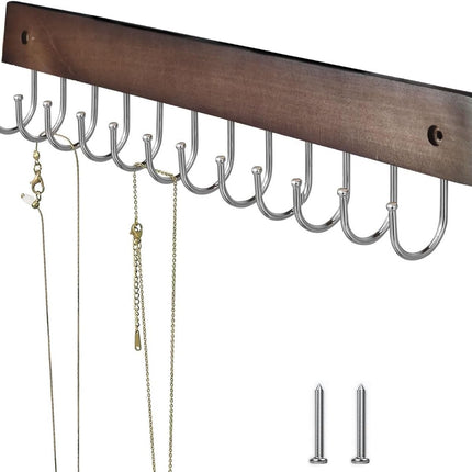 Belt Hanger Tie Rack Wall Mounted, Belt Organizer Bra Hanger for Closet Accessories with 12 Hooks, Sturdy Wood for Closet Organizers and Storage.