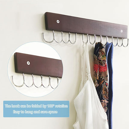 Belt Hanger Tie Rack Wall Mounted, Belt Organizer Bra Hanger for Closet Accessories with 12 Hooks, Sturdy Wood for Closet Organizers and Storage.